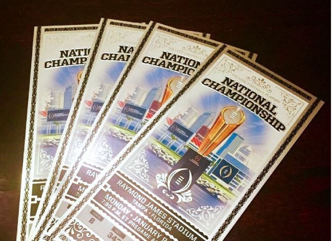 Real tickets to the CFP National Championship game / Courtesy photo