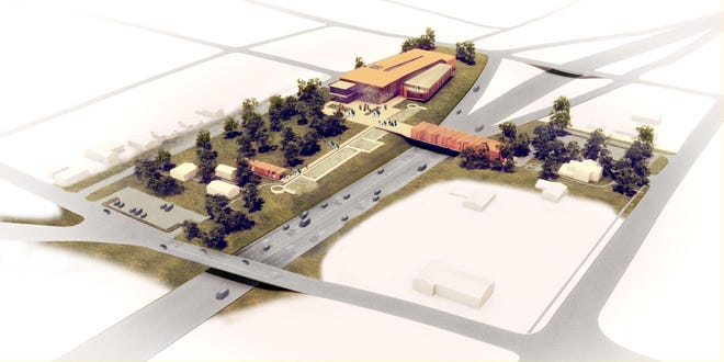 This aerial rendering shows the elements of the Master Plan for the proposed North Carolina Civil War History Center.
