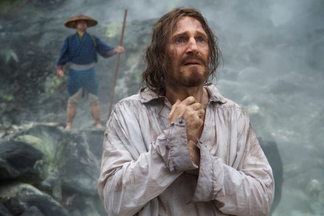 Pictured is Liam Neeson as Ferreira in the recently released film, 'Silence.' Photo courtesy of www.mauxa.com