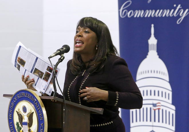 Alabama congresswoman Terri Sewell speaks during a Congress in your Community meeting held at the McDonald Hughes Center Monday, Feb. 22, 2016. staff photo/Michelle Lepianka Carter