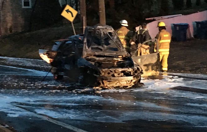 Three people were injured in a fiery two-vehicle crash along Route 202 in Buckingham on Jan. 19, 2017.