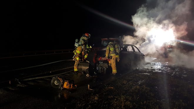 Sumter firefighters extinguished a vehicle blaze Wednesday night on Interstate 75. Sumter County Fire & EMS / Submitted