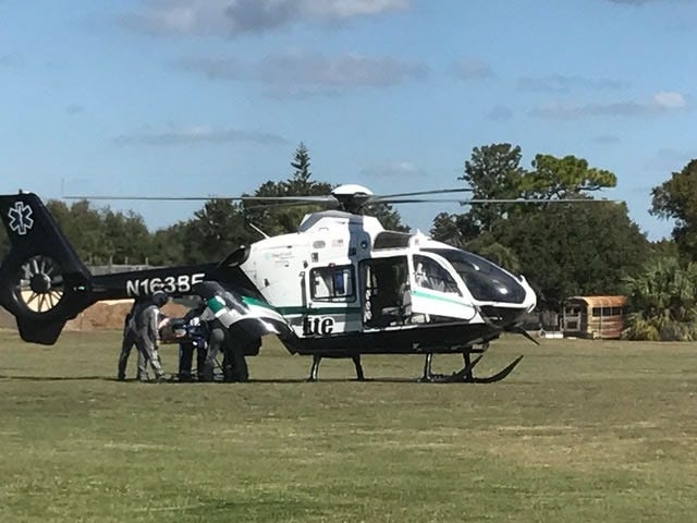 A pedestrian was transported by Bayflite helicopter to Sarasota Memorial Hospital on Thursday, after he was struck by a truck at 1000 Aston Gardens Drive. He subsequently died of his injuries. (PHOTO PROVIDED BY CITY OF VENICE)