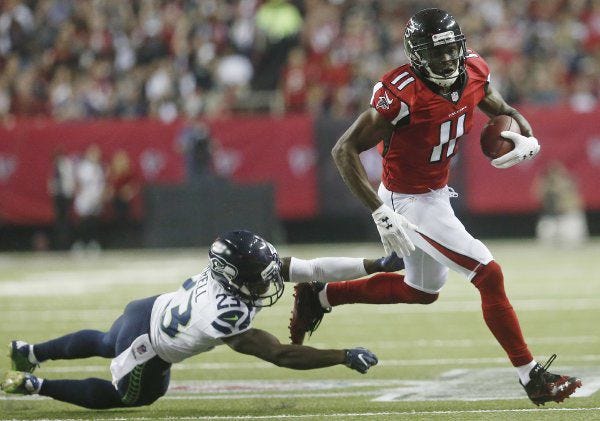 Julio Jones caught six passes and scored a touchdown for Atlanta last week against Seattle.