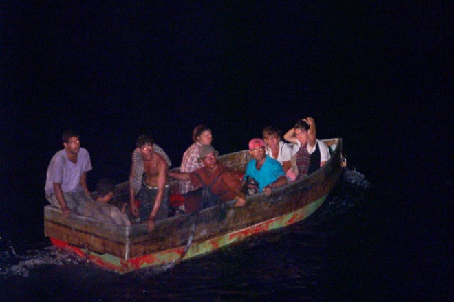 A small boat with Cubans trying to cross the Florida Straits