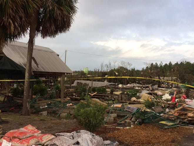 A tornado damaged Ace Home Helpers at 17760 Panama City Beach Parkway early Friday, most heavily damaging the shop's outdoor section but also causing some structural damage. ED OFFLEY/SPECIAL TO THE NEWS HERALD