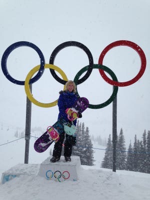 Peggy Badgett prepares to snowboard at Whistler. PHOTO PROVIDED