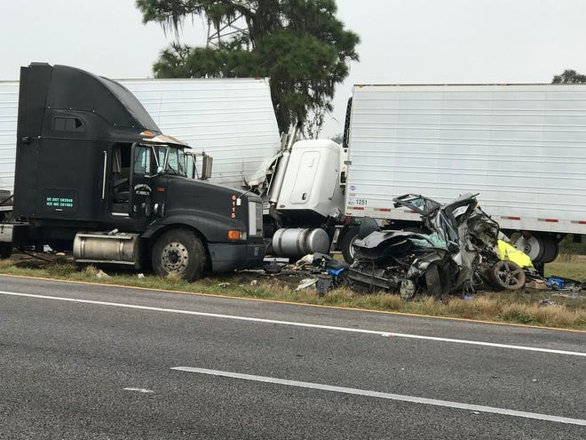 Christopher Ellis, 46, of Fort Meade, is expected to recover after his Saab SUV, now the mass of twisted metal seen here, hit a jackknifed tractor-trailer along foggy State Road 60 near Alturas Road about 6 a.m. Wednesday.