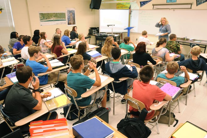 Students fill Math Teacher Sharon Williams classroom at Laney High School Aug. 29, 2014 in Wilmington. Local school districts last year saw fewer students drop out. STARNEWS FILE PHOTO