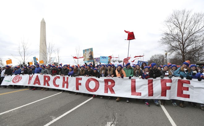 Participants in the March for Life march near the National Mall in Washington on Friday