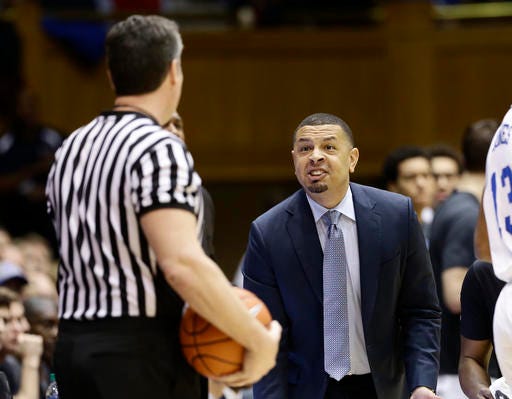 Duke associate head coach Jeff Capel reacts to a call during Monday night's loss to N.C. State.