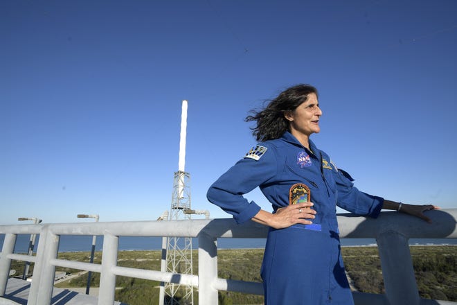 Astronaut Sunita Williams stands on the roof of the newly-built tower at Launch Complex 41 during an exclusive look at some of the things that Boeing is doing as they prepare to fly astronauts from their facilities in Cape Canaveral, Fla. Photo for The Washington Post by Phelan M. Ebenhack.