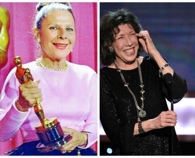 Ruth Gordon, left, with the Oscar she won in 1969, for Best Supporting Actress in "Rosemary's Baby." At right, actress Lily Tomlin was the Lifetime Achievement honoree at the Screen Actors Guild awards Sunday night.