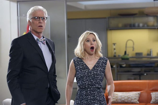 NBC has renewed "The Good Place" for a second season. Pictured: Ted Danson and Kristen Bell. (NBC photo)
