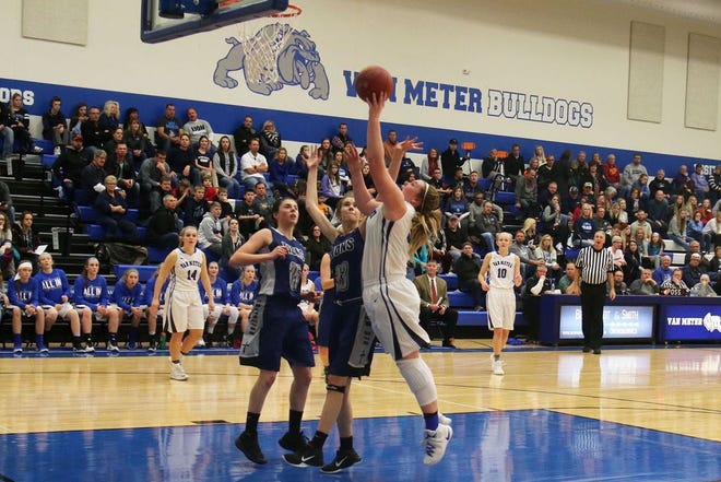 Mackenzie Roberts shoots over Des Moines Christian in a game earlier this season. She was the Bulldogs leading scorer, led in rebounds and steals during the last game against Ogden.
