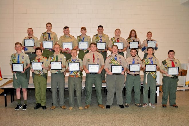 The 2016 Battleground District Eagle Scout class are shown. From left, front row: Jacob Stone, Randall Trahan, Luke Tuttle, Parker Hart, Gideon Kahn, Elijah Kuykendall, Justin Queen, Kenji Price and John Harris.

Back row: Garrett Acuff, Griffin Benfield, Adam Carpenter, Jacob Carpenter,Payton Clark, Thomas Runyon, Edward Grabert and Lukas Satterfield.

Not pictured: Justin Mackin, Jared Lewis, Jacob Appling, Christopher Brassel, Lavery Hoard, Christopher Mabry II, Michael Seen, John Benton, Levi Johnson and Douglas Parker.

Special to The Star