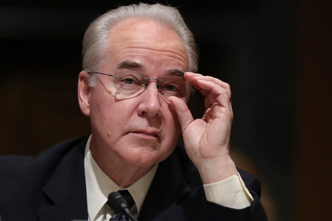 FILE - In this Jan. 24, 2017 file photo, Health and Human Services Secretary-designate, Rep. Tom Price, R-Ga. pauses while testifying on Capitol Hill in Washington at his confirmation hearing before the Senate Finance Committee. Republicans are muscling more of President Donald Trump’s Cabinet nominees to the cusp of Senate confirmation over Democratic objections, with committees poised to advance his picks to head agencies in the thick of partisan battles over health care, legal protections, education and the economy. (AP Photo/Andrew Harnik, File)