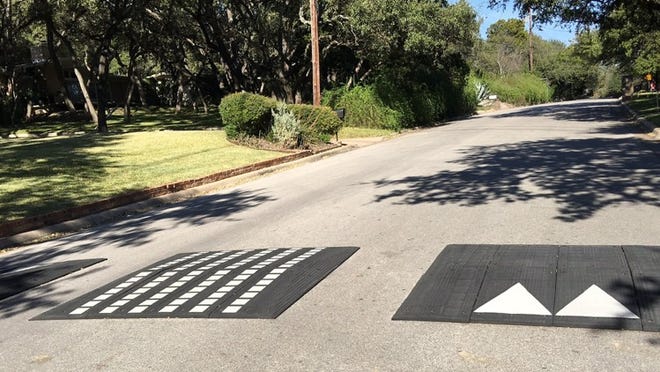 Traffic calming devices similar to these on McConnell Drive in West Lake Hills will be installed along Ridgewood Road, Redbud Trail, Yaupon Valley Road and Laurel Valley Road under terms of a plan approved at the Jan. 25 City Council meeting.ED ALLEN /WESTLAKE PICAYUNE