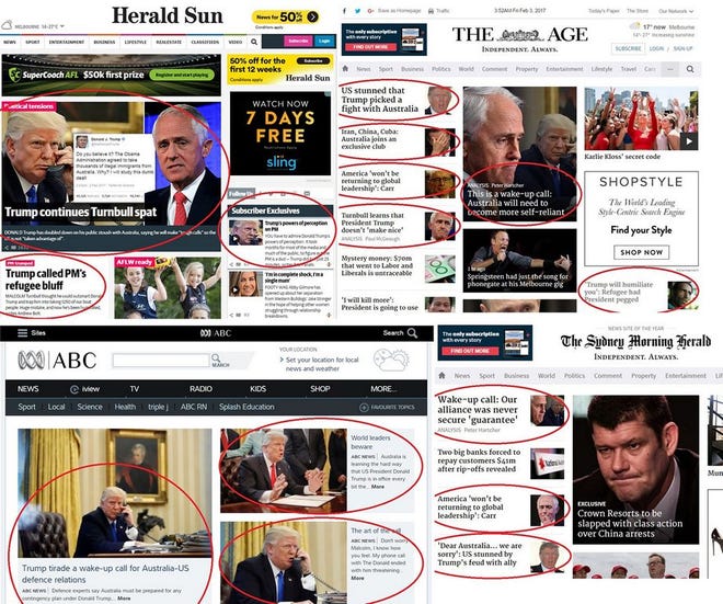 The Trump-Turnbull phone call is a huge story in Australian media.