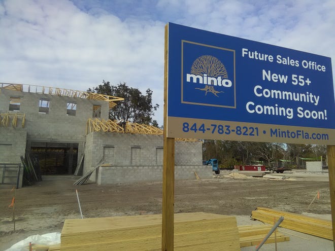 The sales center currently being built for Minto's planned 6,900-home community for residents age 55 and older along LPGA Boulevard, just west of Interstate 95, is one of several new developments going up in Volusia County. NEWS-JOURNAL/CLAYTON PARK