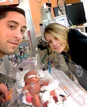 Josh and Nicole Kontz with their son, Lincoln, who was born Jan. 22 at Einstein Medical Center but transferred to The Children's Hospital of Philadelphia. The baby was born with serious medical issues. A Go Fund Me account has been set up to help the family.