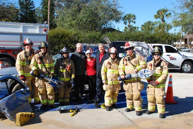The South Daytona Fire Department received hydraulic extrication tools worth $30,230 from Firehouse Subs Public Safety Foundation. The awarded equipment will replace outdated tools and improve the department's rescue capabilities for victims in motor vehicle accidents. South Daytona firefighters demonstrated the new tools Jan. 24 at the station with Firehouse Subs and Municipal Emergency Services officials present. Photo provided