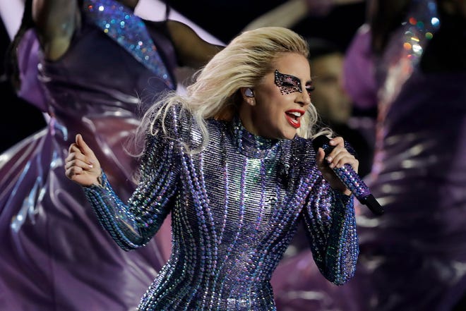 Lady Gaga performs during the Super Bowl halftime show. The Associated Press