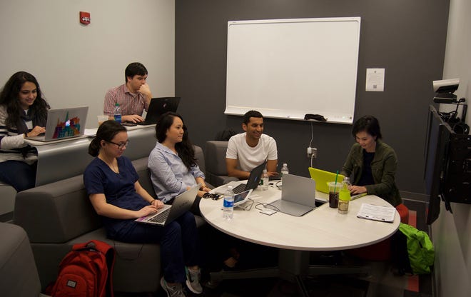 College of Pharmacy students in Augusta study in one of the small group rooms in the new facility. Photo courtesy UGA