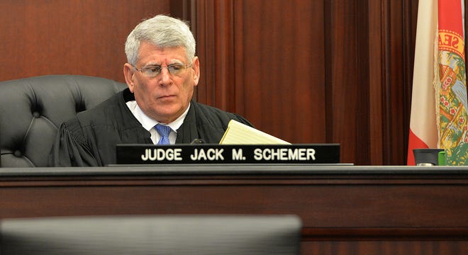 Judge Jack Schemer’s presides over Sharron “Tommy” Townsend’s sentencing hearing. (Bruce Lipsky/Florida Times-Union) Sharron “Tommy” Townsend arrives in Judge Jack Schemer’s (pictured) courtroom.Townsend sentencing hearing, for a second-degree murder he committed when he was 12 years old, was held in the Duval County Courthouse on Wednesday, February 15, 2017, in Jacksonville, Florida. .Townsend is now 15. (Florida Times-Union, Bruce Lipsky)