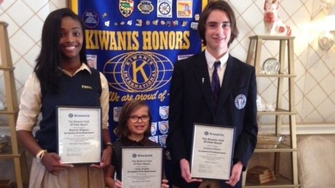 The Kiwanis Club of Palm Beach recently hosted its Student of the Month awards presentation for January. Three students were recognized at the group’s luncheon meeting at The Chesterfield: Majesty Wiggins, left, Laing Supple and Andrew O’Brien. Courtesy of Kiwanis Club of Palm Beach
