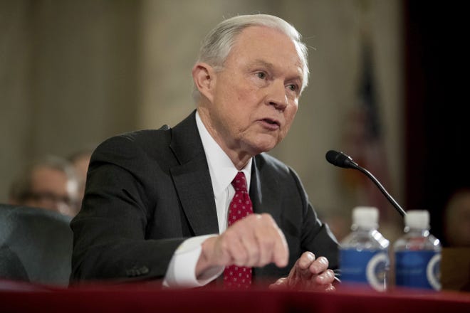 In this Tuesday, Jan. 10, 2017, file photo, Attorney General-designate, Sen. Jeff Sessions, R-Ala. testifies on Capitol Hill in Washington at his confirmation hearing before the Senate Judiciary Committee. [AP Photo/Andrew Harnik, File]