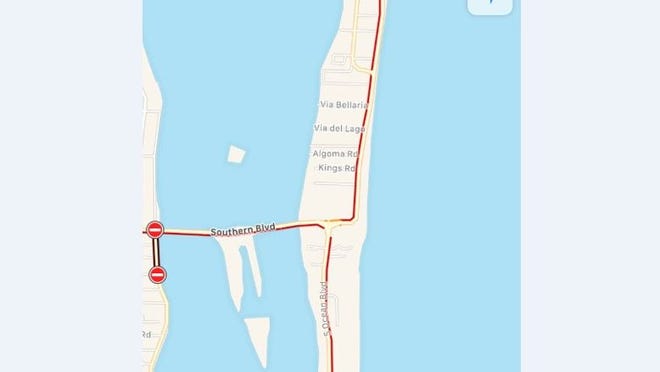 Google Maps shows that there are delays on South Ocean Boulevard near Mar-a-Lago.