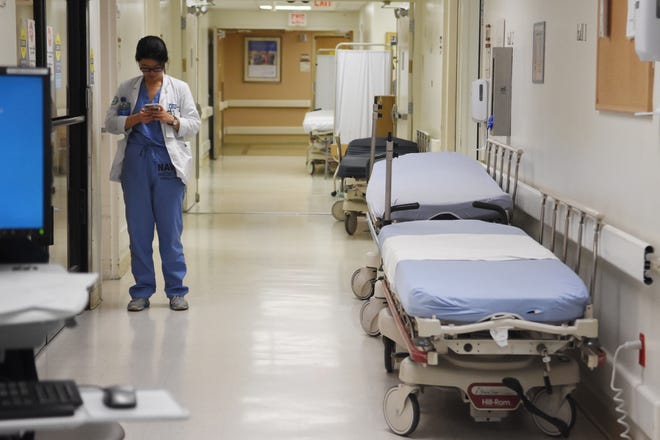 The hallway of St. Joseph Health, St. Mary Medical Center is lined with empty medical beds on a slow day in Apple Valley. More often than not, every bed is filled. David Pardo, Daily Press