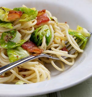 Brussels Sprouts Pasta With Whole-Grain Mustard are made with just enough mustard and butter to make them taste rich.

[Photo by Deb Lindsey for The Washington Post]