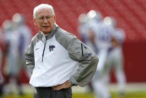 Kansas State coach Bill Snyder announced Monday he has been diagnosed with throat cancer but expects to make a full recovery and plans to coach the Wildcats during spring football. (File photo/The Associated Press)