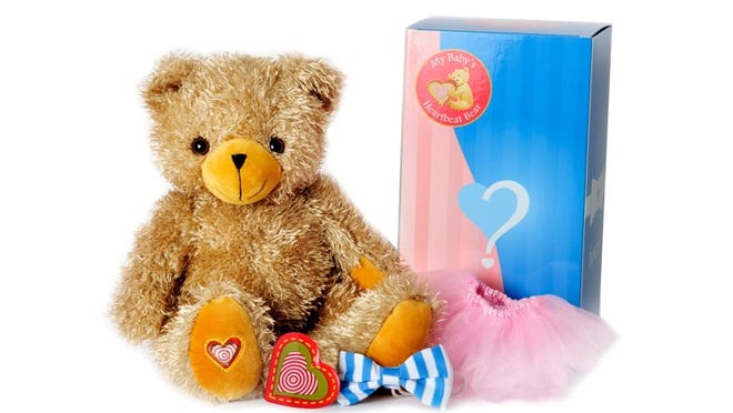 My Baby’s Heartbeat Bear features an ability to record your baby’s heartbeat as well as do a gender reveal, $39.99. Contributed