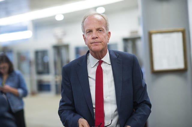 Sen. Jerry Moran, R-Kan., makes his way to a vote on Sept. 28, 2016, in the Capitol before the Senate passed a 10-week continuing resolution to fund the government. (Tom Williams / Congressional Quarterly / Newscom / Zuma Press / TNS)