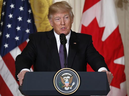 President Donald Trump speaks during a joint news conference with Canadian Prime Minister Justin Trudeau in the East Room of the White House in Washington, Monday, Feb. 13, 2017. (AP Photo/Pablo Martinez Monsivais)