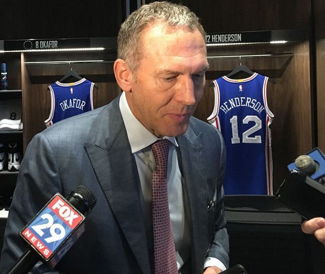 Sixers president of basketball operations Bryan Colangelo in the players' locker room at the team's new training facility in September 2016.