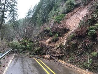 A landslide blocked Highway 36 between Mapleton and Junction City at milepost 25, two miles west of Triangle Lake. (Oregon Department of Transportation)