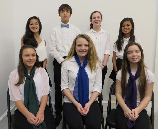 Students from Lorraine Hale Music Instruction in New Bern who will be playing and singing with professionals on Sunday in the Carolina Chamber Music Festival Family Concert include, back row, Trang Le, Jason Abell, Anna Brennan, Tien Le; and front row, Sydnee Walker, Charlotte Antry and Evie Afflerbach.
