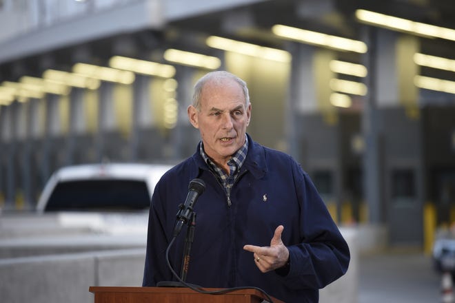 Secretary of Homeland Security John Kelly speaks at a Feb. 10 news conference at the U.S.-Mexican border in San Diego. [AP, file/Denis Poroy]