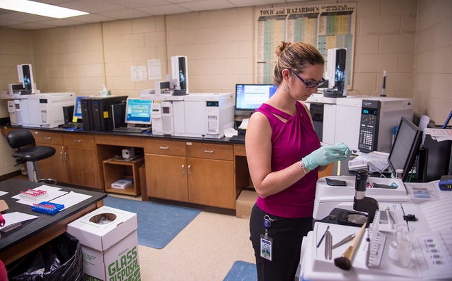 Forensic Chemist Laura Zimmerman tests the base levels of a cocaine sample at the GBI forensic lab on Mohawk Street. (Josh Galemore/Savannah Morning News)