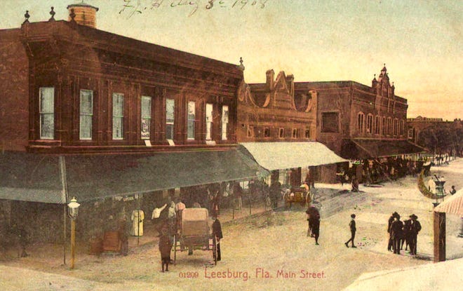 An early postcard shows the opera house in Leesburg. It's the third building from left. [SUBMITTED]