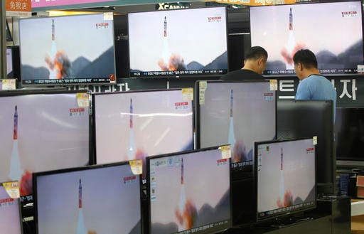 n this 2016 file photo, TV screens show file footage of a North Korea's ballistic missile that North Korea claimed to have launched from underwater, at the Yongsan Electronic store in Seoul, South Korea. China has released a new list of items banned for export to North Korea, following a new round of United Nations sanctions and complaints from President Donald Trump that Beijing was not doing enough to pressure its communist neighbor.