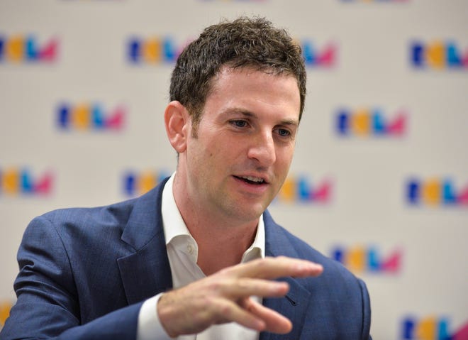 Jared Cohen, president of Jigsaw, a Google-owned company using technology to problem-solve global conflicts, talks to the media before speaking at the Van Wezel Performing Arts Hall on Monday in Sarasota. [Herald-Tribune staff photo / Dan Wagner]