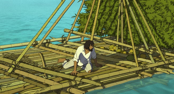 A lone castaway hopes to get off his island on a handmade raft. (Prima Linea Productions)