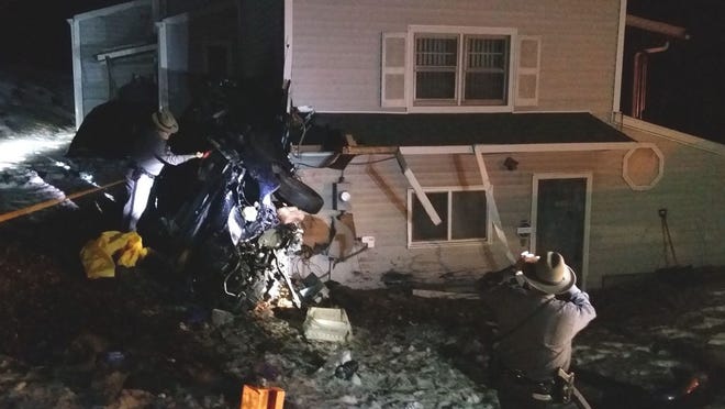 A car slammed into a house on Mount Vernon Road in Wurtsboro on Saturday night.
