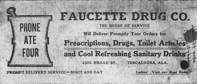 Last week's photo: No new information was received about the Faucette Drug Co. advertisement.