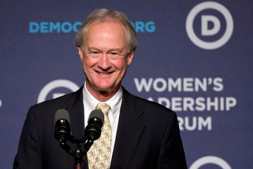 Former Rhode Island Gov. Lincoln Chafee speaks at the Democratic National Committee 22nd annual Women's Leadership Forum National Issues Conference in Washington in October 2015. Chafee defended Republican President Donald Trump on Tuesday against a tiresome "full onslaught" by the "mainstream media." (AP Photo/Jacquelyn Martin)
